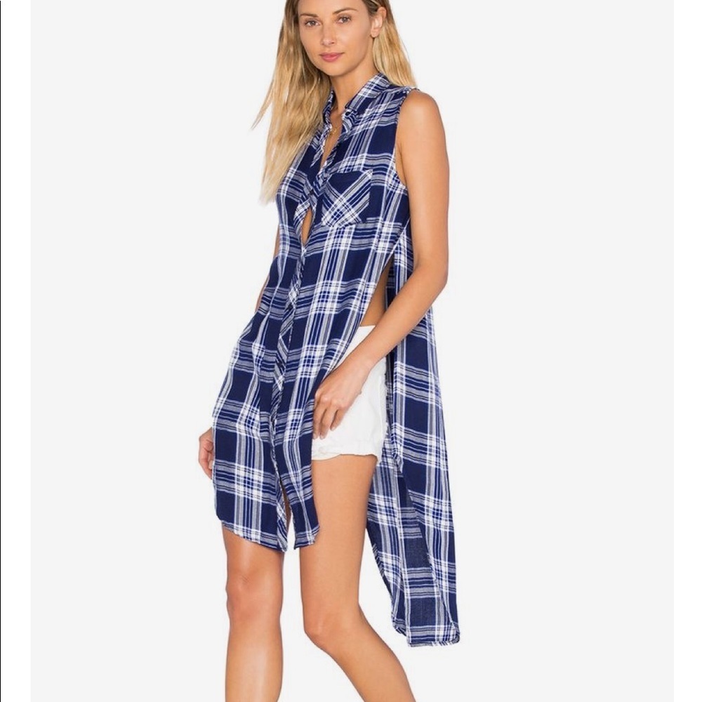 • Rails • Jordyn Plaid Blue Long Button Front Top